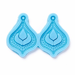 Sky Blue DIY Pendant Silicone Molds, for Earring Making, Resin Casting Molds, For UV Resin, Epoxy Resin Jewelry Making, Teardrop, Sky Blue, 44x63x5.5mm, Hole: 2mm, Inner Diameter: 39x27mm