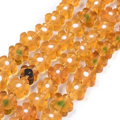Orange Foncé Main millefiori perles de verre brins, fleur, orange foncé, 6.4~9x3.2mm, trou: 1mm, environ 56 pcs/chapelet, 15.75'' (40 cm)