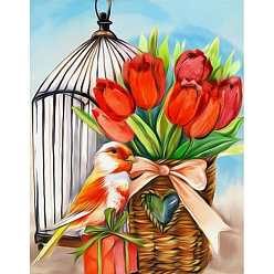 Red DIY Birds Theme Diamond Painting Kits, Including Canvas, Resin Rhinestones, Diamond Sticky Pen, Tray Plate and Glue Clay, Red, 400x300mm