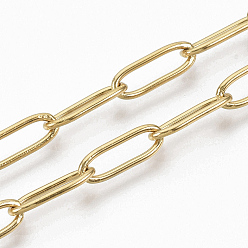 Golden Vacuum Plating 304 Stainless Steel Paperclip Chains, Drawn Elongated Cable Chains, Soldere, Golden, 12x4x1mm, about 39.37 inch(1m)/strand.