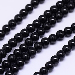 Черный Натуральный черный агат круглые бусины нити, окрашенные, чёрные, 5 мм, отверстие : 1 мм, около 79 шт / нитка, 15.74 дюйм
