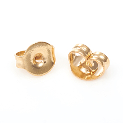 Golden 304 Stainless Steel Ear Nuts, Butterfly Earring Backs for Post Earrings, Flat Round, Golden, 5x4.5x3mm, Hole: 1mm