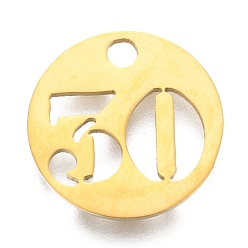 Number 304 Stainless Steel Pendants, Cut-Out, Hollow, Flat Round with Number, Golden, Num.30, 19x1.5mm, Hole: 2.5mm