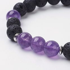 Amethyst Natural Amethyst Stretch Bracelets, with Brass Bead Spacers, Round, 2 inch(52mm)