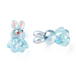 Sky Blue Transparent Acrylic Beads, with Enamel, AB Color Plated, Rabbit, Sky Blue, 25x14.5x11mm, Hole: 2.5mm
