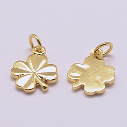 Real 18K Gold Plated Brass Charms, Cadmium Free & Nickel Free & Lead Free, Clover, Real 18K Gold Plated, 11x8x1mm, Hole: 2.5mm