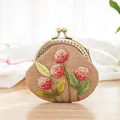 Flower DIY Kiss Lock Coin Purse Embroidery Kit, Including Embroidered Fabric, Embroidery Needles & Thread, Metal Purse Handle, Flower Pattern, 95x110mm