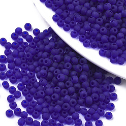 Dark Blue Frosted Colours Glass Beads, Transparent Colours, Round, Dark Blue, 4x3mm, Hole: 1mm, about 4500pcs/bag