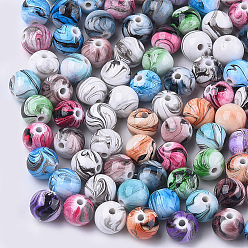 Mixed Color Opaque Spray Painted Acrylic Beads, Round, Mixed Color, 12x11mm, Hole: 2mm, about 520pcs/500g