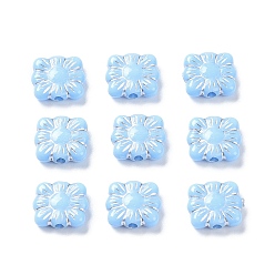 Light Sky Blue Opaque Acrylic Beads, Metal Enlaced, Square with Flower Pattern, Light Sky Blue, 9.5~10x10.5~11x3.5mm, Hole: 1.6mm, about 1990pcs/500g
