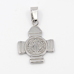 Stainless Steel Color Fashionable 304 Stainless Steel Pendants, Cross with San Benito, Stainless Steel Color, 24x17.5x1.5mm, Hole: 3x6mm