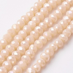 Pêche Perles en verre electroplate, plein arc-en-plaqué, facette, rondelle, peachpuff, 4~4.5x3mm, Trou: 0.5mm, Environ 130~135 pcs/chapelet, 15.5~16 pouce (39~40 cm)