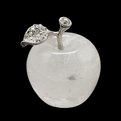 Cristal de Quartz Affichage à cristaux décorations de quartz naturel, avec strass et les accessoires en alliage, pomme, platine, cristal, 51~53x55mm