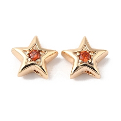 Rouge Orange Laiton avec perles de zircone cubique perles, réel 18 k plaqué or, étoiles, rouge-orange, 7.5x8x3mm, Trou: 1mm