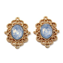 Light Sky Blue Golden Plated Alloy Oval Connector Charms, with Plastic Imitation Opalite, Light Sky Blue, 21.5x17.5x4mm, Hole: 1mm