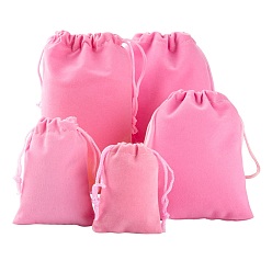 Pink 5 Style Rectangle Velvet Pouches, Candy Gift Bags Christmas Party Wedding Favors Bags, Pink, 40pcs/bag