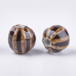 Pérou Perles en porcelaine manuelles, fantaisie porcelaine émaillée antique, ronde, Pérou, 11~12x10~11x10~10.5mm, Trou: 2~2.5mm