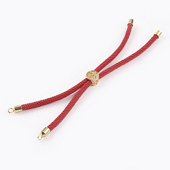 Red Nylon Twisted Cord Bracelet Making, Slider Bracelet Making, with Brass Findings, Tree of Life, Golden, Red, 8-5/8 inch(22cm), 3mm