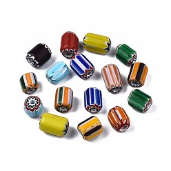 Couleur Mélangete Main perles de Murano millefiori, colonne, couleur mixte, 8~13x7~9mm, Trou: 1.2~3mm