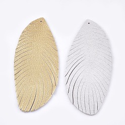 Gold Eco-Friendly Sheepskin Leather Big Pendants, Leaf, Gold, 76x33x1.5mm, Hole: 1.5mm