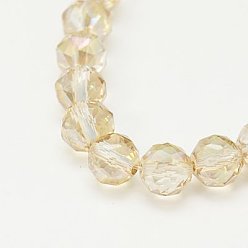 Floral White Electroplate Glass Beads Strands, Full Rainbow Plated, Faceted, Round, Floral White, 10mm, Hole: 1mm
