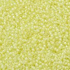 (RRHB267) Pale Yellow Lined Crystal AB Миюки круглые бусины рокайль, японский бисер, (rrhb 267) бледно-желтый кристалл с линовкой ab, 8/0, 3 мм, отверстие : 1 мм, Около 2111~2277 шт / 50 г