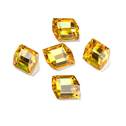 Light Topaz Glass Rhinestone Cabochons, Flat Back & Back Plated, Parallelogram, Gold, 12x10.5x5.6mm