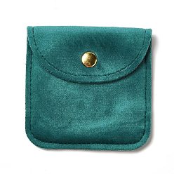Teal Velvet Jewelry Storage Pouches, Square Jewelry Bags with Golden Tone Snap Fastener, for Earring, Rings Storage, Teal, 8x8x0.75cm