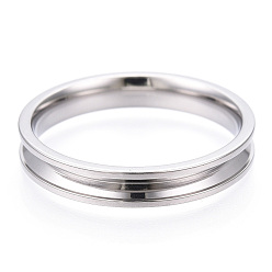 Color de Acero Inoxidable 201 ajustes de anillo de dedo acanalados de acero inoxidable, núcleo de anillo en blanco, para hacer joyas con anillos, color acero inoxidable, diámetro interior: 20 mm, amplia: 4 mm