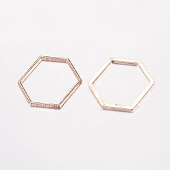 Or Rose Anneaux connecteurs en alliage, hexagone, or rose, 26x22x1mm