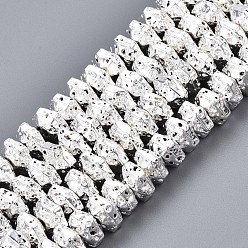 Silver Plated Electroplated Natural Lava Rock Beads Strands, Hexagon, Bumpy, Silver Plated, 6.5x7.5x4mm, Hole: 1.2mm, about 105pcs/strand, 15.75 inch~15.94 inch(40cm~40.5cm)