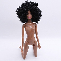 Black Plastic Movable Joints Action Figure Body, with Head & Explosive Hairstyles, for Female African Doll Accessories Marking, Black, 360mm