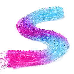 Magenta Transparent Glass Beads Strands, Segmented Multi-color Beads, Faceted(32 Facets), Round, Magenta, 4~4.5mm, Hole: 1mm, about 90~95pcs/strand, 13.98''(35.5cm)