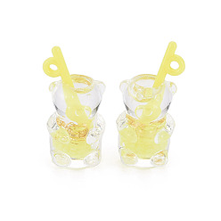 Yellow Imitation Bubble Tea/Boba Milk Tea Transparent Resin Pendants, Boba Polymer Clay inside, with Acrylic Cup and Gold Foil, Bear, Yellow, 28.5~31.5x14x13mm, Hole: 1.8mm