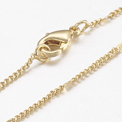 Real 18K Gold Plated Brass Chain Necklaces, with Lobster Claw Clasps, Real 18K Gold Plated, 17.5 inch(44.5cm)