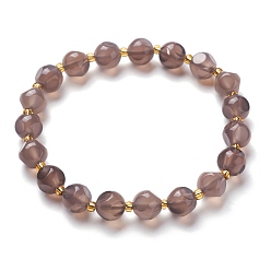 Agate Gris Bracelets de perles extensibles en agate grise naturelle à facettes, perles de verre, dés célestes à six faces, diamètre intérieur: 2~2-3/8 pouce (5.1~6 cm)
