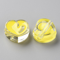 Amarillo Granos de acrílico esmalte transparente, corazón, amarillo, 20x21.5x9 mm, agujero: 3.5 mm