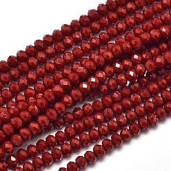 Roja Facetado rondelle cuentas de vidrio hebras, rojo, 4x3 mm, agujero: 1 mm, sobre 125 unidades / cadena, 14.9 pulgada