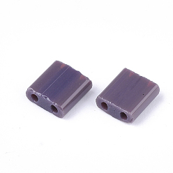 Purple 2-Hole Opaque Glass Seed Beads, Rectangle, Purple, 5x4.5~5.5x2~2.5mm, Hole: 0.5~0.8mm