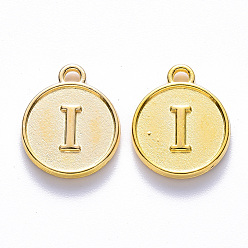 Letter I Alloy Pendant Cabochon Settings, For Enamel, Cadmium Free & Lead Free, Flat Round with Letter, Light Gold, Letter.I, 14x12x2mm, Hole: 1.5mm