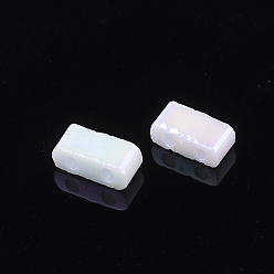 White 2-Hole Opaque Glass Seed Beads, AB Colours, Rectangle, White, 4.5~5.5x2x2~2.5mm, Hole: 0.5~0.8mm