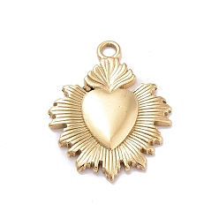 Oro Revestimiento iónico (ip) 304 colgantes de acero inoxidable, rectángulo con dijes del sagrado corazón, dorado, 22.9x18.2x2 mm, agujero: 2 mm