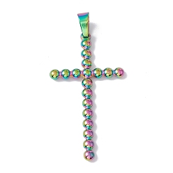 Rainbow Color Ion Plating(IP) 304 Stainless Steel Pendants, Cross Charms, Rainbow Color, 48x25x3mm, Hole: 4.5x6.5mm