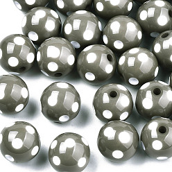 Gris Perles acryliques de bubblegum morceaux, rond avec motif à pois, grises , 20x19mm, Trou: 2.5mm, s'adapter pour 5 mm strass