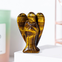 Œil De Tigre Décorations d'affichage de figurine d'ange d'oeil de tigre naturel, ornements en pierre d'énergie reiki, 50x35mm