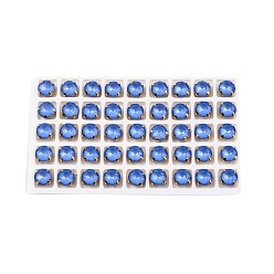 Zafiro Aurora (jm) coser en diamantes de imitación, diamantes de imitación de cristal facetado, Enlaces multifilares, con monturas de latón dorado, plano y redondo, zafiro, 10x6.5 mm, agujero: 1 mm