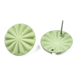 Yellow Green Spray Painted Iron Stud Earring Findings, with Hole, Flat Round, Yellow Green, 17mm, Hole: 1.2mm, Pin: 0.7mm