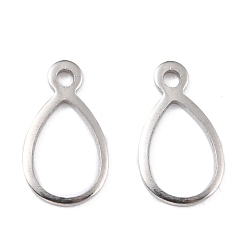 Stainless Steel Color 201 Stainless Steel Charms, Teardrop, Stainless Steel Color, 12.5x7x0.8mm, Hole: 1.2mm