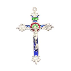Argent Émail alliage crucifix pendentifs croix, pour Pâques, colorées, couleur argent plaqué, 49x31x5mm, Trou: 1mm