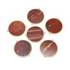 Red Jasper Natural Red Jasper Links connectors, with Golden Tone Brass Findings, Flat Round, 47.5~48x41.5~42x2~2.5mm, Hole: 1.6~1.8mm
